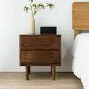 Mid Century Modern Nightstand with 2 Drawers - Boho Style, Small Size, Oak Wood, 17.72 W x 15.75 D x 19.69 H Inches(Walnut)