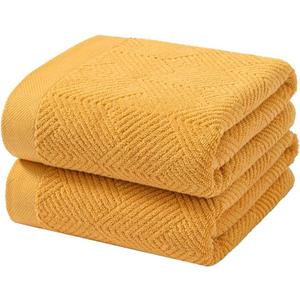 sense gnosis Yellow Bath Towels Set of 2 Striped Weave 100% Terry Cotton Towel Super Soft Highly Absorbent Bath Towel for Bathroom 27" X 55"