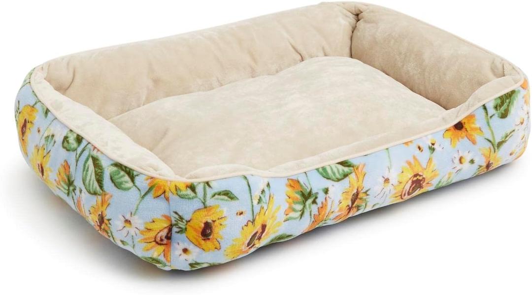 Vera Bradley Women's Fleece Plush Pet Bed, Sunflower Sky, Large - Extra Large