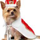 Halloween Dog King Costumes Pet King Fur Cloak Cape and Crown Hat Set for Small Medium Large Dog Cat Halloween Queen Prince Cosplay Dress Outfit for Holiday Party Photo Props(S,Red)