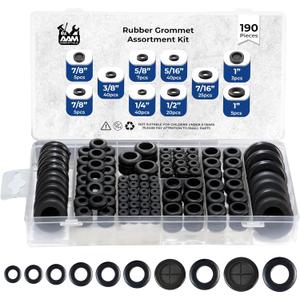 Rubber Grommet kit- Pack of 190 in 2 Types of Rubber Grommets for Wiring Including 2 Sizes of Hole Plugs & 8 Sizes of Wire Grommets- Firewall Grommet kit Handles Complete Safety & Sealing.