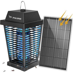 PALONE Solar Bug Zapper 4500V Electric Mosquito Zapper Outdoor, USB-C and Solar Panel Dual Charging Electric Zapper Racket, Fly Trap with UV Light for Flies Gnats Moths