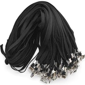Beebel Lanyard 100 Pack Black Badge Lanyards Flat Lanyards Round 32" with Badge Clip