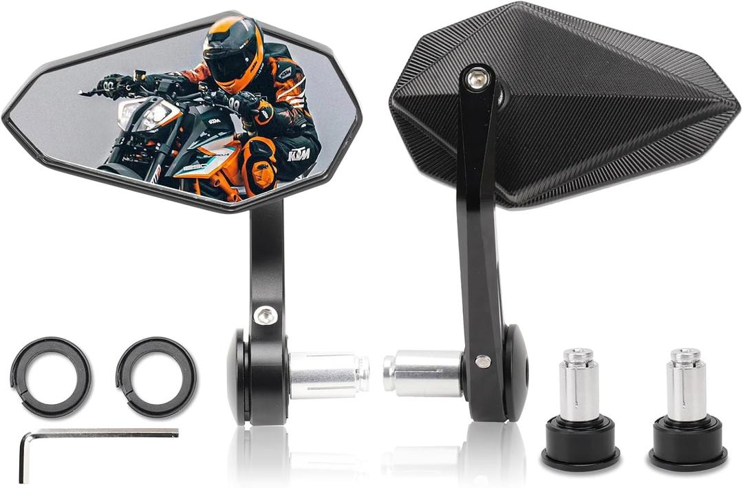 Motorcycle Mirrors for Handlebars, Bar End Motorcycle Mirrors, Rear View Mirrors for Motorcycles, Fits 7/8" Handlebars, Compatible with Honda Grom, Yamaha, Kawasaki, Ducati, Suzuki & More
