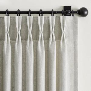 102 Inches Long Custom Pinch Pleated Linen Sheer Curtains, Gray Privacy Pinch Pleat Light Filtering Curtains with Pin Hooks for Traverse Rods, Burlap Drapes 2 Panels for Living Room Bedroom (Grey Beige)