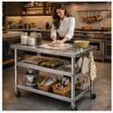 Stainless Steel Table with Wheels for Food Preparation and Work, Multi-Size Optional, Three-Layer Variable Two-Layer Metal Commercial Workbench Outdoor, Restaurant, Kitchen (48" Lx24 Wx34 H)