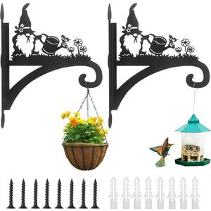 2 Pack Hanging Plant Bracket Gnome Plant Hanger Hooks Outdoor Heavy Duty Iron Hanging Basket Hooks Wall Mounted Silhouette Hanging Hooks for Flower Pot,Bird Feeder, Lantern, Wind Chimes