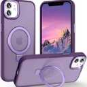 Magnetic for iPhone 11 Case with Ring Stand, [10 FT Drop Protection] [Velvety Touch] Slim Translucent Matte Back Shockproof Phone Case for iPhone 11 6.1'', Dark Purple