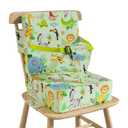 Booster Seat for Kitchen Chair with Backrest & 4 Adjustable Straps, Portable TPU Waterproof & Anti-Scratch Toddler Booster Seat for Dining Table, Removable & Non-Slip (Green-Animals)