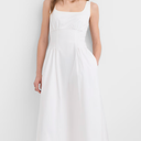 Seamed Waist Midi Pocket Dress  (White, 12)