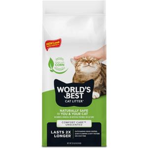 WORLD'S BEST CAT LITTER Comfort Care Unscented, 32-Pounds - Natural Ingredients, Quick Clumping, Flushable, 99% Dust Free & Made in USA - Long-Lasting Odor Control & Easy Scooping