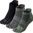 Merino Wool Toe Ankle Hiking Socks Compression Support Breathable Thick Cushion No Show Socks for Women&Men 3 Pairs (Medium, Dark)