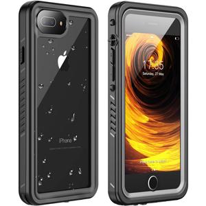 iPhone 7/8 Plus Waterproof Case - Shockproof, Sandproof, Dirtproof IP68, Full Body Protection, Black/Clear