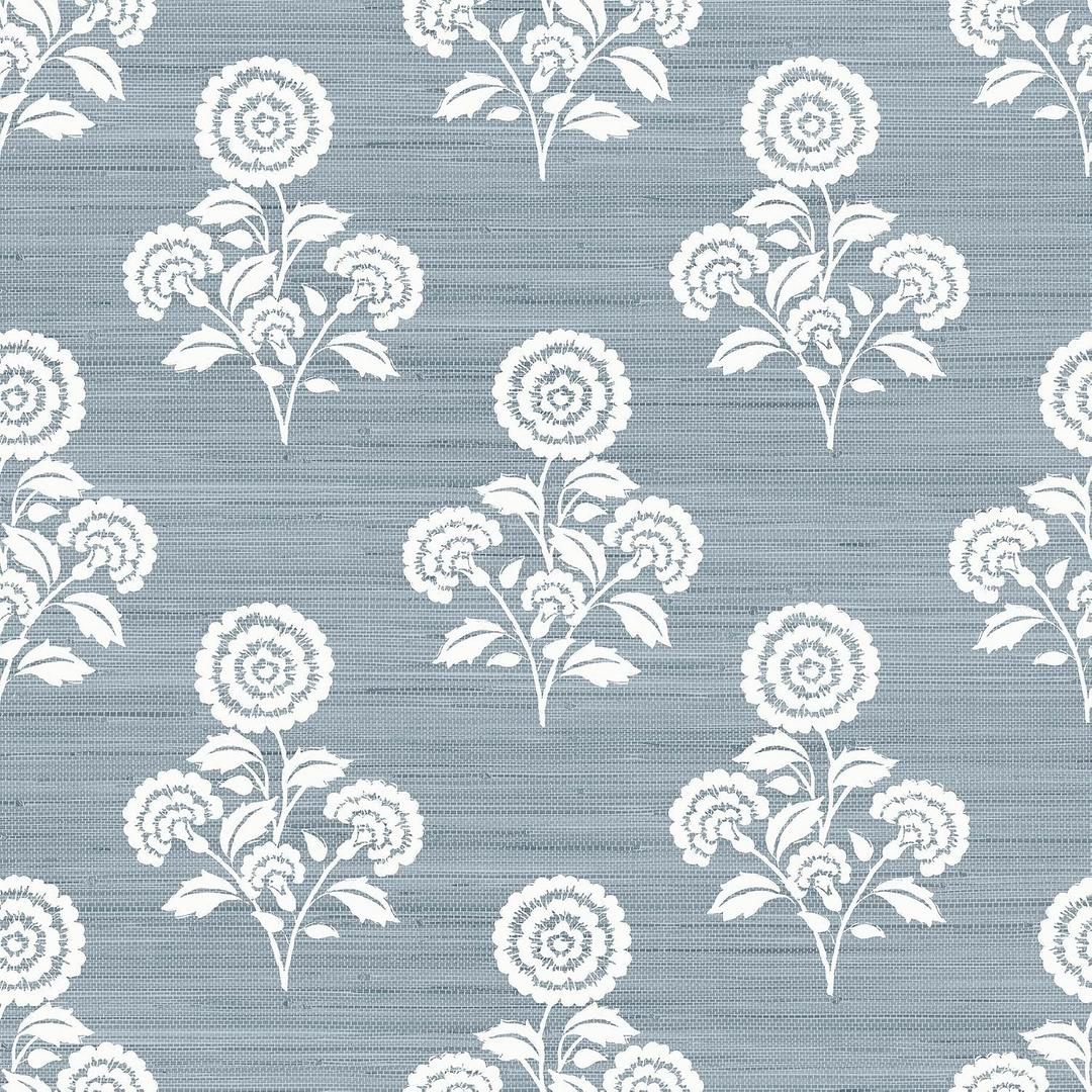 NuWallpaper Flourish Block Print Mineral Blue Faux Grasscloth Peel and Stick Wallpaper, SSS6309