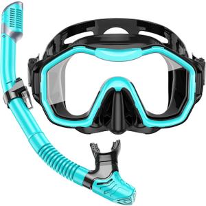 Snorkeling Gear for Adults Kids, Dry-Top Snorkel Set, 180Panoramic Wide View Diving Mask Breathing Freely Snorkel Mask for Snorkeling Scuba Diving Swimming Travel (A21-Black Green)