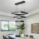 O'NEELDY Modern Chandelier 58W LED Black Pendant Light Embedded Mount Square Rings LED Chandeliers Dining Room Light Fixtures for Kitchen Bedroom, 6000K