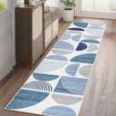 MUJOO Runner Rug Washable, Blue 2x8 Area Rugs for Hallways Kitchen Bedroom Entryway Bathroom, Non Slip Carpet Long Mat Indoor, Boho Soft Modern Abstract Navy Blue