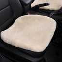 OGLAND Fluffy Genuine Sheepskin Car Seat Cover for Auto Fuzzy Interior Accessories Cushion with Soft Wool Natural Fur Non-Slip (Pearl, Front20*20Inch)