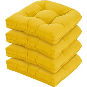19x19 Outdoor Chair Cushions Set of 4, Tufted Wicker Patio Furniture Cushions, Thick Outdoor Seat Cushions for Lawn Chairs, Overstuffed and Water Resistant, Yellow, 19"x19"x5"