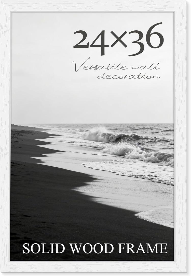 PEALSN Solid Wood 24x36 Poster Frame, White Poster Frames 24 x 36 inches for Wall Mounting Display, 1 Pack