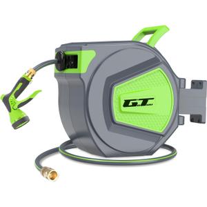 Retractable Garden Hose Reel, 1/2 in x 100 ft Water Hose Reel, Wall Mounted, Auto Slow Rewind System, Any Length Lock