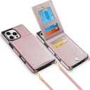 Vofolen for iPhone 16 Pro Case with Card Holder Crossbody Lanyard Strap Leather Wallet Case with Magnetic Clasp Kickstand Heavy Duty Protective Flip Cover for iPhone 16 Pro for Women, Rose Gold