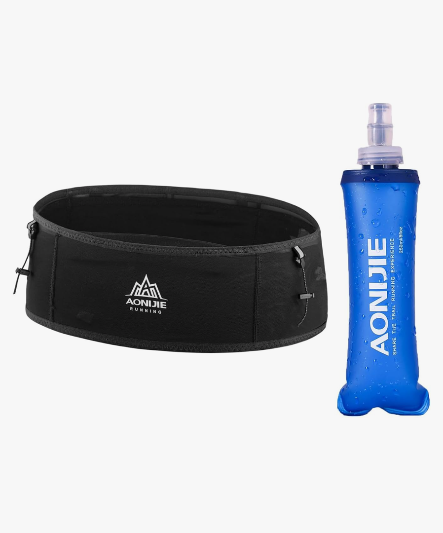 Running Hydration Belt with 250ml Soft Flask for Women and Men, Moisture Wicking Storage Belt for Trailing Running Climbing Jogging Cycling Workout (Full Black,L/XL)