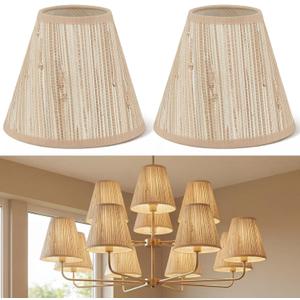Glooglitter 2 Pcs Clip on Lamps Shade Boho Small Natural Straw Lampshade 3" Top x 6" Bottom x 5-1/4" Slant Height Farmhouse Boho Lamp Shade for Chandelier Light Pendant Floor Table Lamps Decor