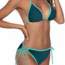 Zonsaoja Women String Bikini Halter Side Tie Two Piece Swimsuit Color Block Triangle Bathing Suits L