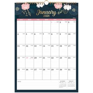 2026 Calendar - 2026 Wall Calendar, Jan 2026 - Dec 2026, 12" x 17, Twin-wire Binding, Hanging Hook, Holidays, Julian Dates
