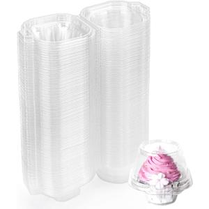 Hedume 120 Pack Individual Cupcake Container, BPA-Free Clear Plastic Single Deep Dome Stackable Individual Cupcake Box for Wedding, Party