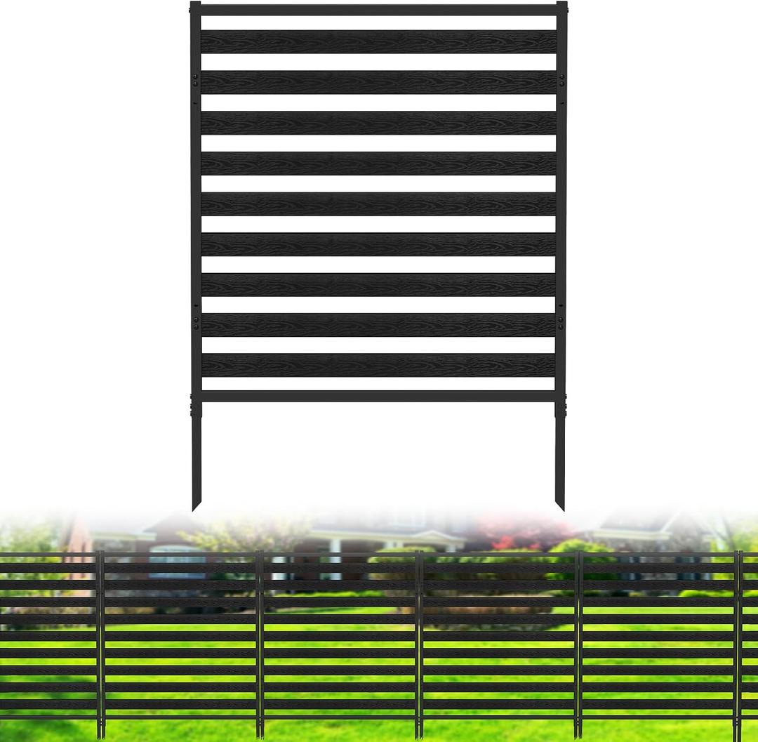 Outdoor Privacy Fence Screen 1 Panel, 54.5" H × 39.4" W Metal Air Conditioner Fence, No-Dig Pool Equipment Enclosure with Metal Stake, AC Unit Cover, Trash Bin Hider for Garden&Backyard, Black