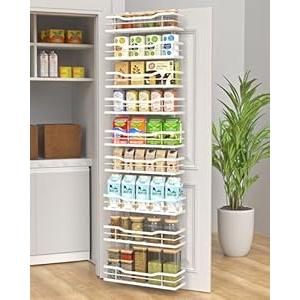 9-Tier Over The Door Pantry Organizer, Metal Pantry Organizers and Storage with Adjustable Basket, Spice Rack Seasoning Shelves, Over the Door Organizer for Pantry Kitchen Laundry Bathroom (White)