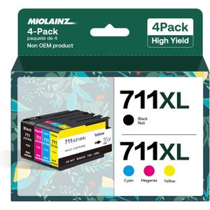 711XL Ink Cartridges 4-Pack Replacement Kit for 711 XL Bundle for DesignJet T120 T125 T130 T520 T525 T530 Printer (1 Black, 1 Cyan, 1 Magenta, 1 Yellow, 4 Pack)