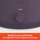 bella 6.0 Qt Manual Slow Cooker, Ceramic Nonstick Coating, 3 Temperature Settings, Dishwasher Safe Stoneware Pot and Tempered Glass Lid, Cool Touch Handles & Tangle Free Cord Wrap, Plum