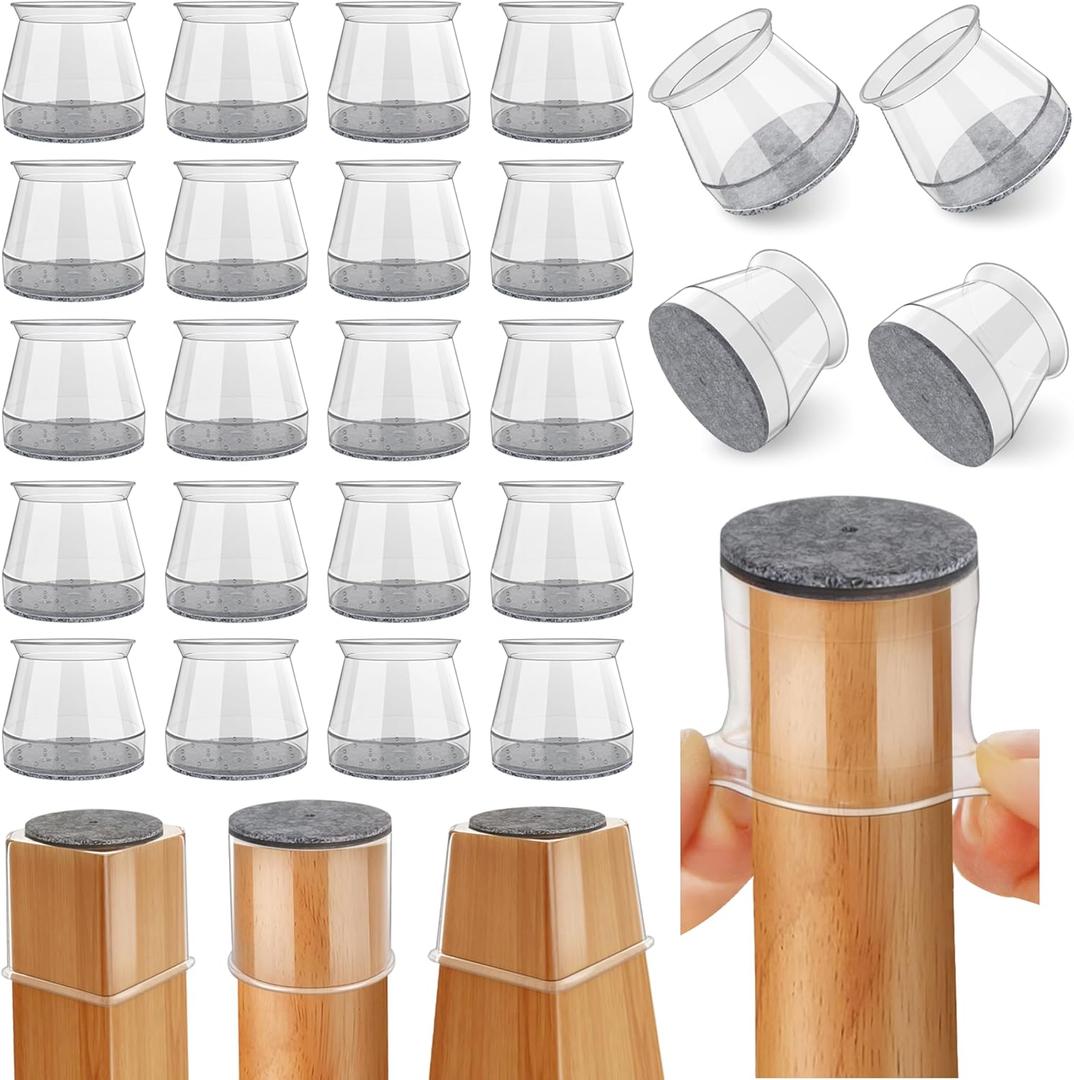 Chair Leg Floor Protectors, 24 Pcs Silicone Felt Furniture Leg Pads Caps Covers for Hardwood Floors (Fit 15/16" to 1-5/16") (Medium-Clear)