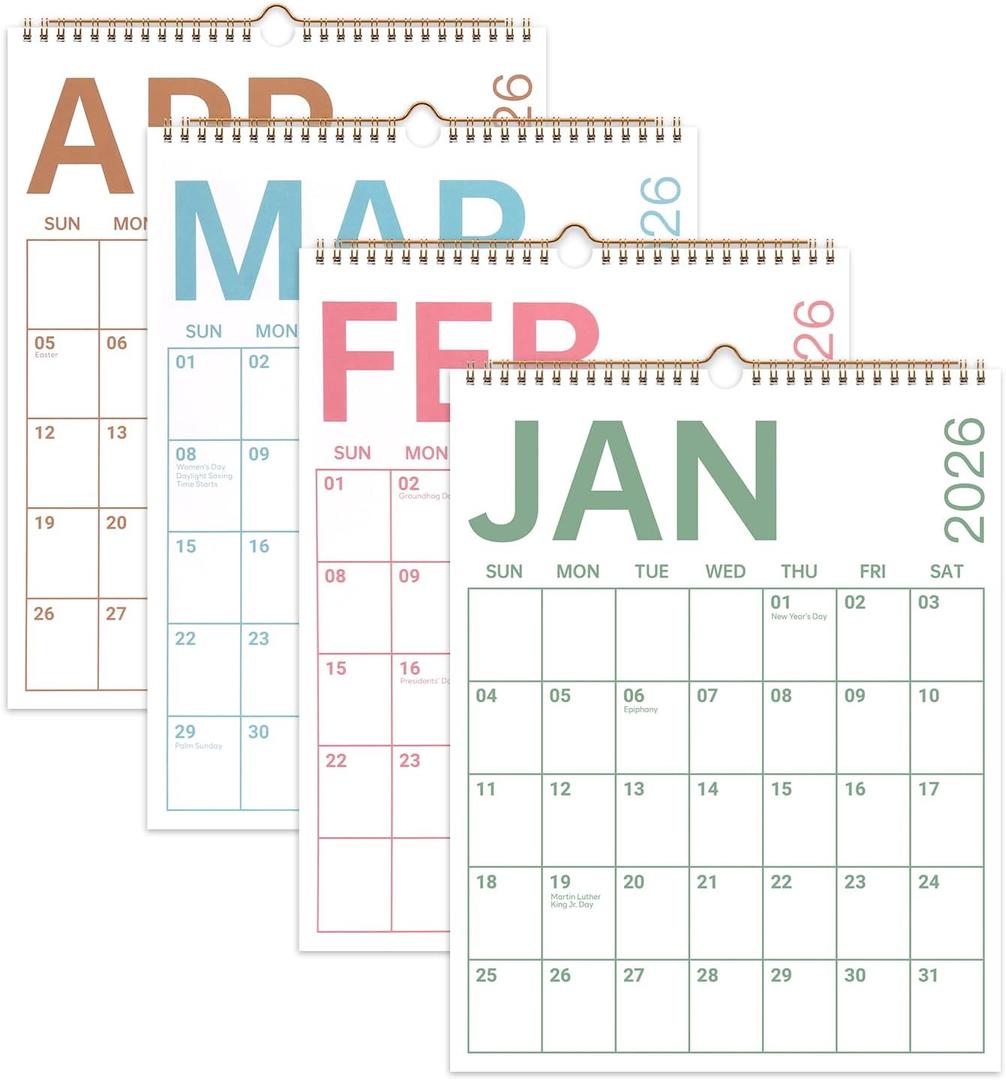 2 x Comix 2026 Wall Calendar 11.5x14 Inch - 12 Month Jan to Dec 2026, Thick 120GSM Paper, Large Blocks Monthly Calendar for Notes, Home Office & School Scheduling (Colorful Large Text)