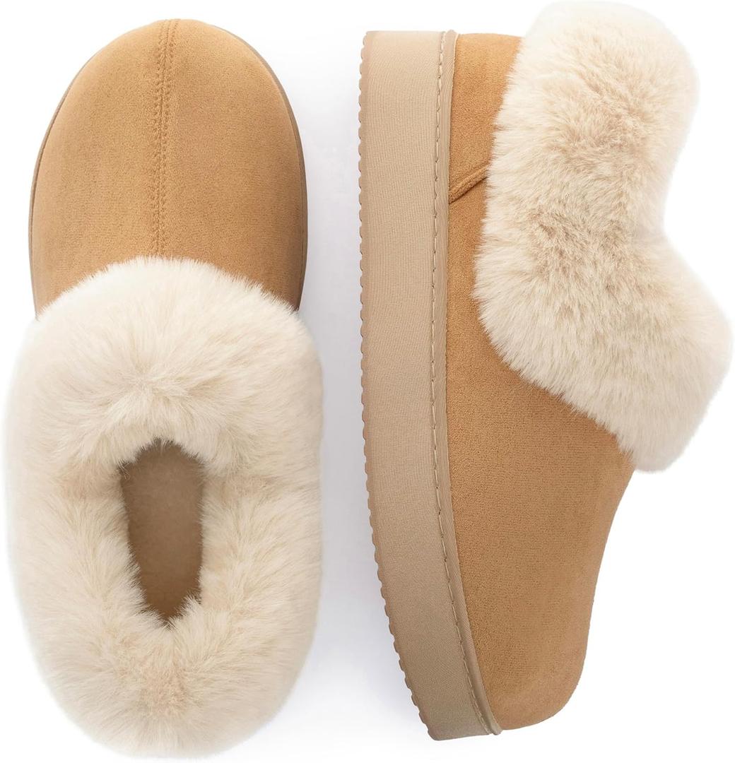 Zigzagger Women’s Memory Foam Slippers, Cozy House Shoes Indoor Outdoor with Microsuede Upper, Thick Fuzzy Fur Collar and Non-Slip Rubber Sole, Size 7