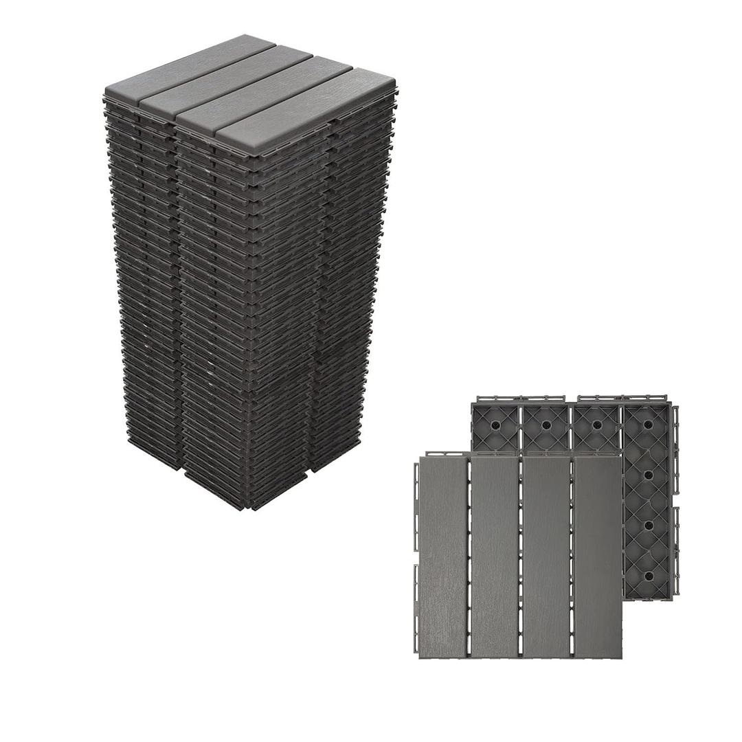 Plastic Interlocking Deck Tiles, 36 Pack Patio Deck Tiles,12"x12" Waterproof Outdoor Flooring All Weather Use, Patio Floor Decking Tiles for Porch Poolside Balcony Backyard, 36 sq. ft Dark Grey