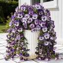 Artificial Flowers for Outdoors Front Porch Spring Decor ,2 Pack Hanging Faux Outdoor Plants UV Resistant - Long Trailing Faux Flower for Hanging Baskets, Tall Outdoor Planters （Multi Purple）