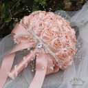 Bridal Wedding Bouquet Round Bling Brooch Bouquet Throw Toss Artificial Rose Flower Bunch for Bride Bridesmaid Wedding Quinceanera(Peach Pink, 9.8")