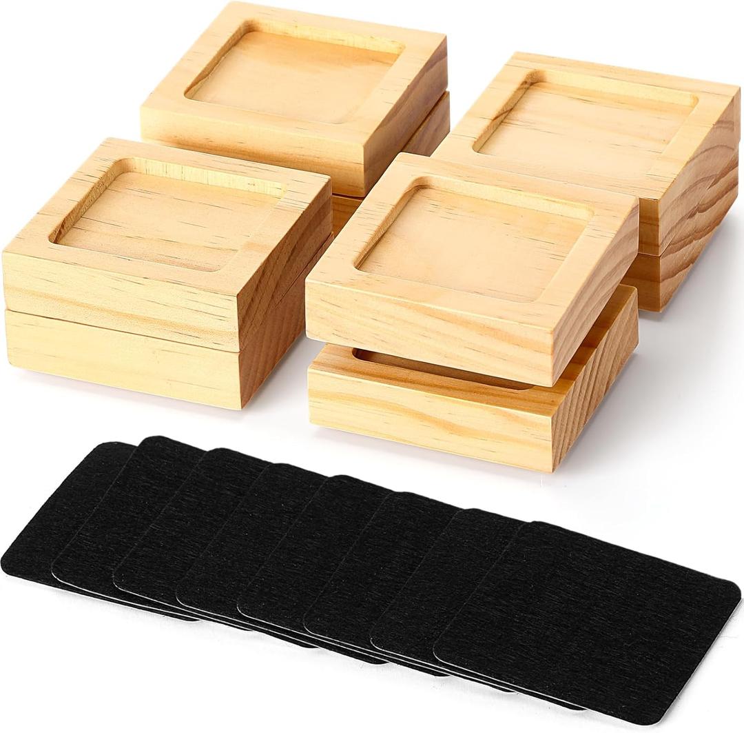 8 Pack Bed Risers Solid Wood Furniture Risers Lifts Height Adjustable from 1" to 4" Non-Slip Recessed Hole with 8 Anti-Slip Mats for Bed Furniture Sofa Chair Table (Height 1",Wood Color)