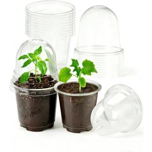 JOPY 4 Inch Plastic Nursery Pots with Humidity Dome for Plants 20 Pack Clear Seedlings Planting Pots for Garden Indoor and Outdoor Small Planter Containers with Drainage Holes