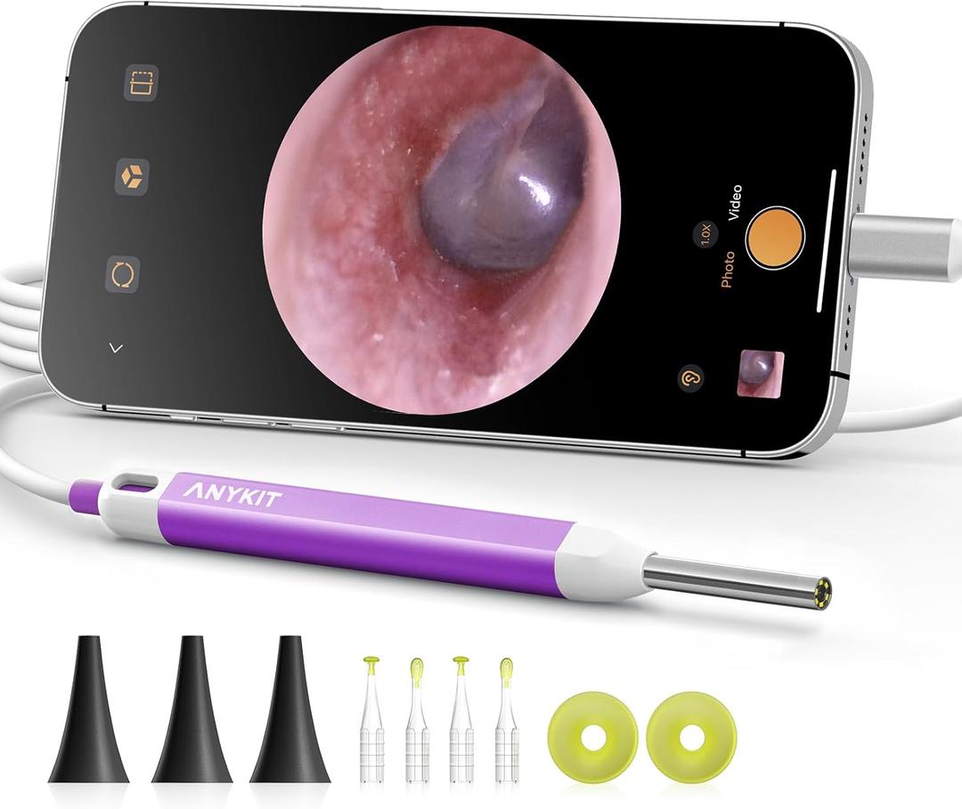 Anykit Visual Ear Wax Removal Camera, Type-C Digital Otoscope with 6 LED Lights and Ear Camera with Earwax Removal Tool for Adults & Children, Compatible with iPhone 15& Android (Purple)