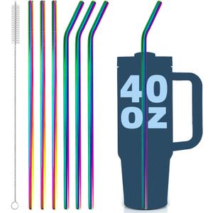 for Stanley Quencher 40oz Tumbler 6x Metal Stainless Steel Straws, 12inch Replacement Extra Long/Tall Straws for Stanley Cup 40oz Drinking Reusable Accessories (3x Straight & 3x Bent, Colorful)