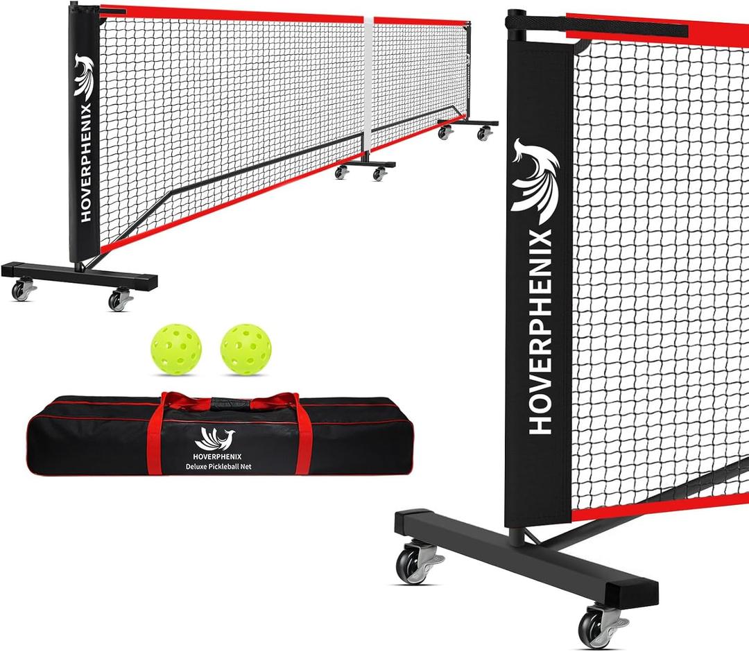 Hoverphenix Portable Pickleball Net for Driveway, 22FT Regularion Size Pickle Ball Net Set for Indoor and Outdoor Use, Weather Resistant Metal Frame