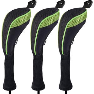 Andux 3 Pack Long Neck Golf Hybrid Club Head Covers Dial No. Tag CTMT-01 (Black/Green)
