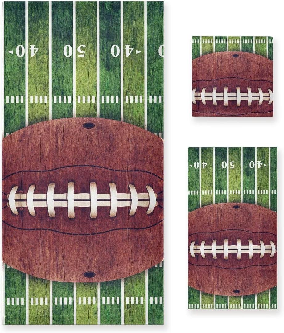 Oyihfvs Grunge American Football On Green Field Set of 3 Highly Soft Absorbent Towels 1 Bath Towel 1 Hand Towel 1 Face Washcloth for Spa Bathroom Hotel Kitchen Beach Gym (Multi 8)