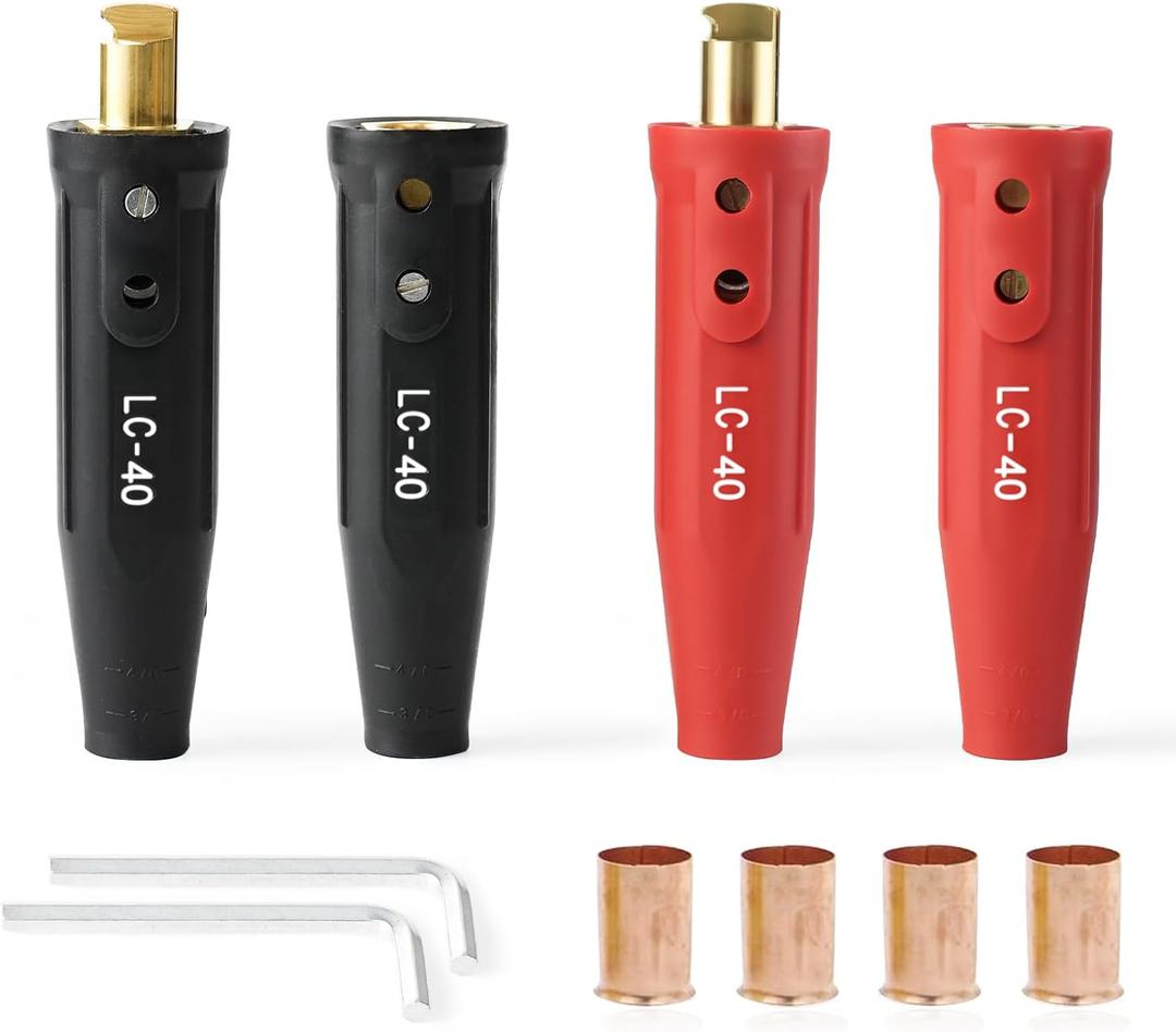 LC40 Welding Cable Connector Set Male and Female for 1/0 Thru 2/0 Cable Capacity 350 Amp 50-70 SQ-MM Black & Red 2-Set