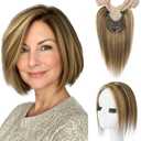 REECHO Human Hair Toppers for Women Real Human Thick Hair Topper Invisible Wiglett for Daily Wear Adding Instant Volume, Medium Brown with Highlights 3.6x4.6"